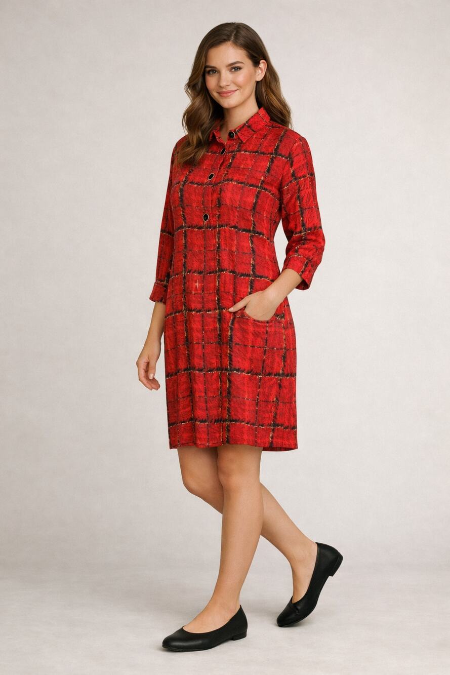 100% Silk Vintage Plaid Shift Dress 3/4 Sleeve 90s Career Indie Sz 8